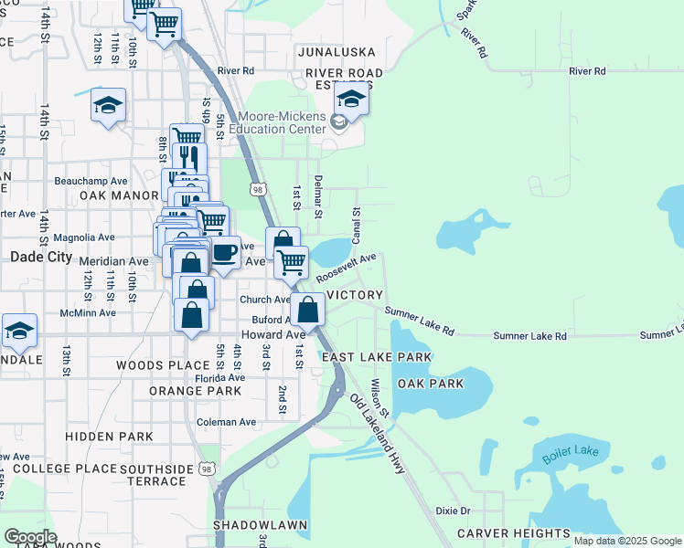 map of restaurants, bars, coffee shops, grocery stores, and more near 38313 Hampton Avenue in Dade City