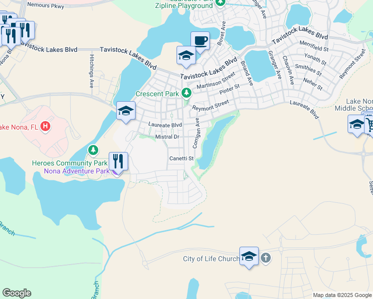 map of restaurants, bars, coffee shops, grocery stores, and more near 14185 Walcott Avenue in Orlando