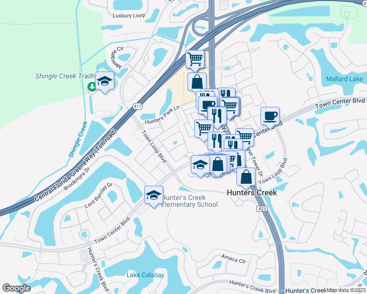 map of restaurants, bars, coffee shops, grocery stores, and more near 12311 Lantana Park Lane in Orlando