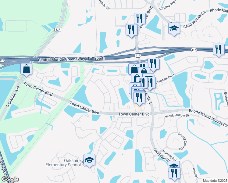 map of restaurants, bars, coffee shops, grocery stores, and more near 13329 Greenpointe Drive in Orlando