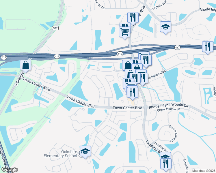 map of restaurants, bars, coffee shops, grocery stores, and more near 13329 Greenpointe Drive in Orlando