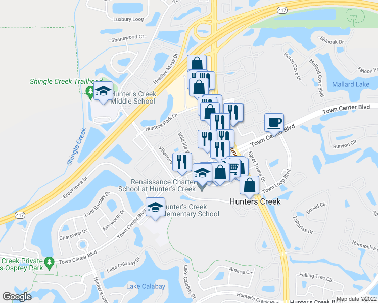 map of restaurants, bars, coffee shops, grocery stores, and more near 13758 Beauregard Place in Orlando
