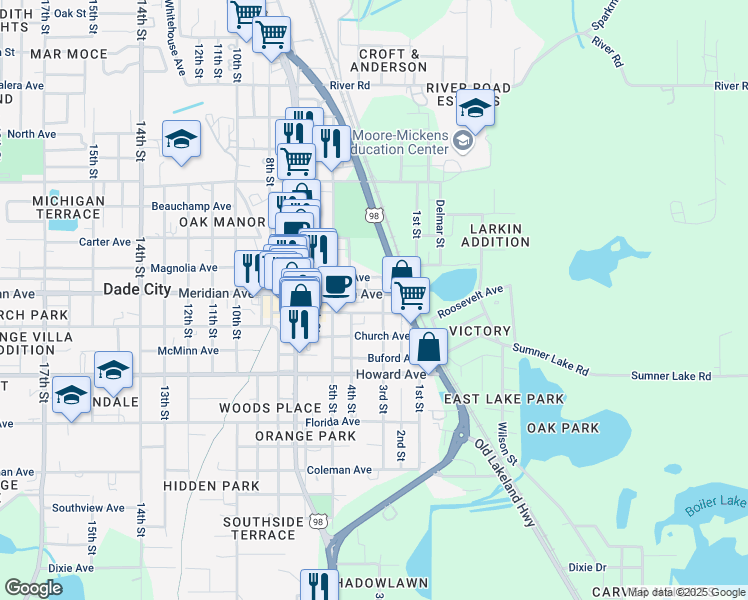 map of restaurants, bars, coffee shops, grocery stores, and more near 14150 3rd Street in Dade City