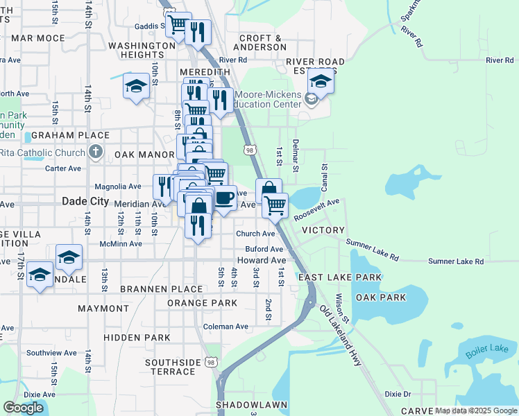 map of restaurants, bars, coffee shops, grocery stores, and more near 14150 3rd Street in Dade City