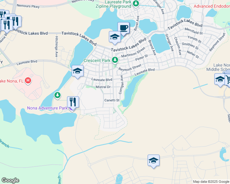 map of restaurants, bars, coffee shops, grocery stores, and more near 14153 Walcott Avenue in Orlando