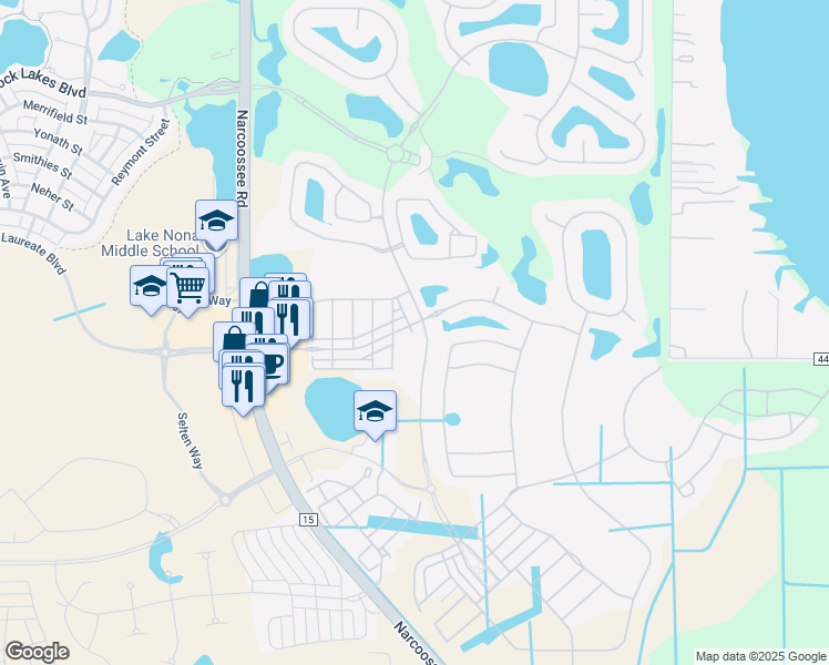 map of restaurants, bars, coffee shops, grocery stores, and more near 11100 Eagle Creek Center Boulevard in Orlando
