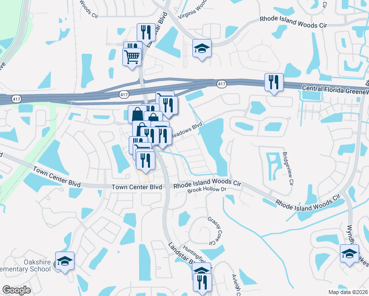 map of restaurants, bars, coffee shops, grocery stores, and more near 15456 Willow Arbor Circle in Orlando