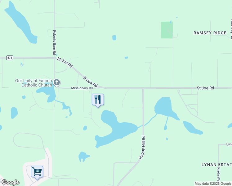map of restaurants, bars, coffee shops, grocery stores, and more near 35041 Saint Joe Road in Dade City