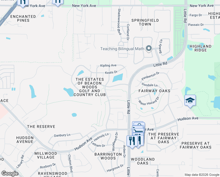 map of restaurants, bars, coffee shops, grocery stores, and more near 14305 Tennyson Drive in Hudson