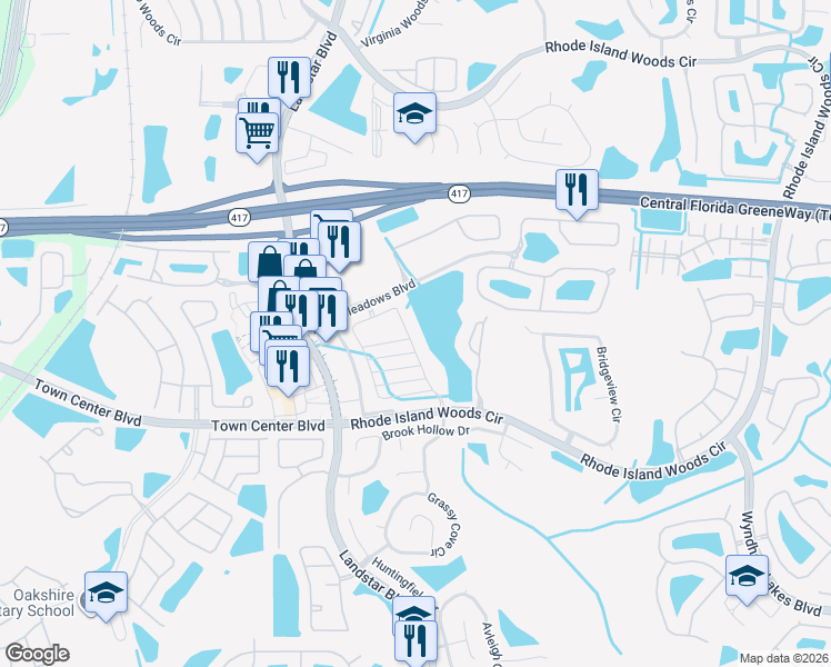 map of restaurants, bars, coffee shops, grocery stores, and more near 15583 Willow Arbor Circle in Orlando