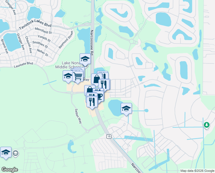 map of restaurants, bars, coffee shops, grocery stores, and more near 13908 Arclid Street in Orlando