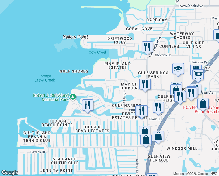 map of restaurants, bars, coffee shops, grocery stores, and more near 6638 Canal Street in Hudson