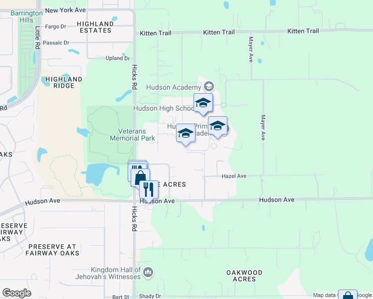 map of restaurants, bars, coffee shops, grocery stores, and more near 14540 Cobra Way in Hudson