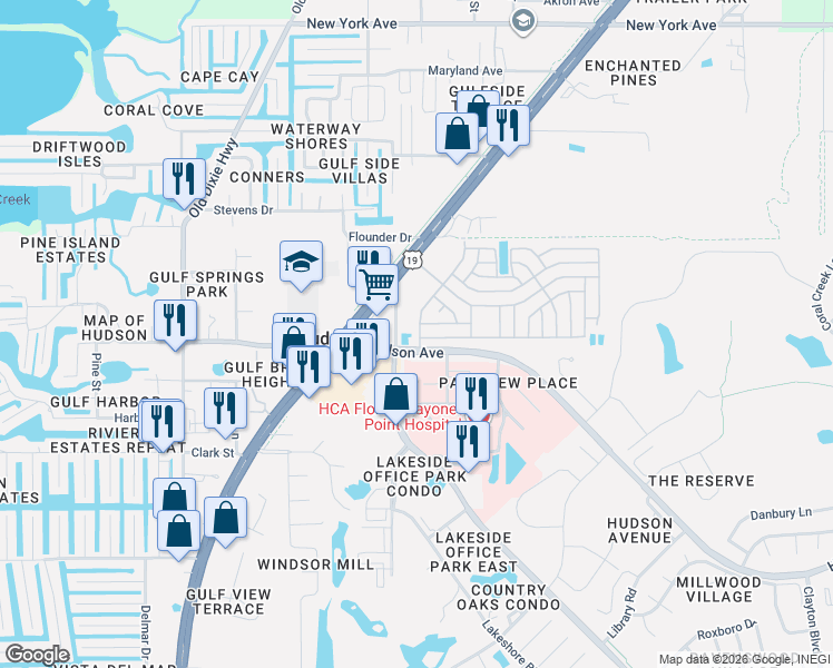 map of restaurants, bars, coffee shops, grocery stores, and more near Fivay Road in Hudson