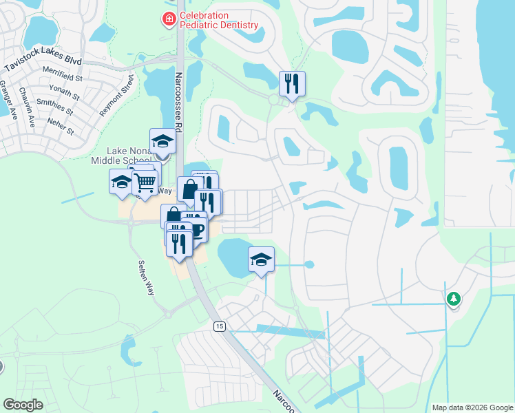 map of restaurants, bars, coffee shops, grocery stores, and more near 14028 Helsby Street in Orlando