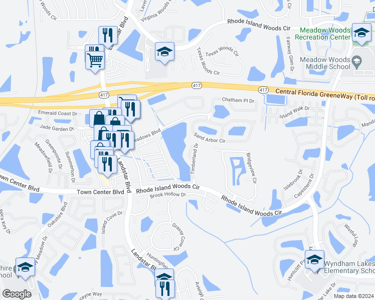 map of restaurants, bars, coffee shops, grocery stores, and more near 13814 Timberbrooke Drive in Orlando