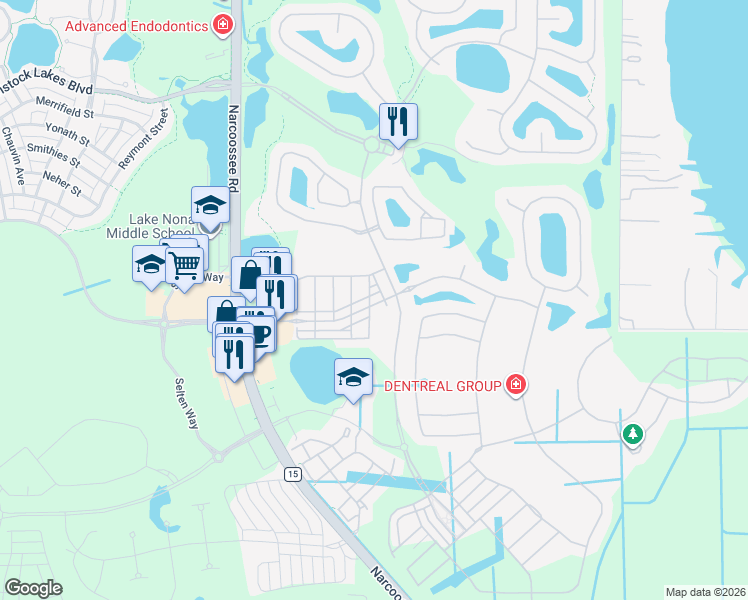 map of restaurants, bars, coffee shops, grocery stores, and more near 10173 Eagle Creek Center Boulevard in Orlando