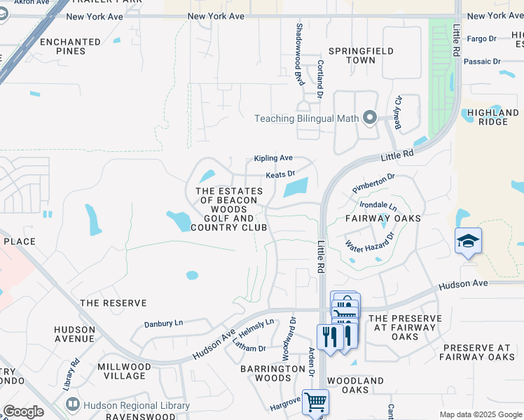 map of restaurants, bars, coffee shops, grocery stores, and more near 14305 Tennyson Drive in Hudson