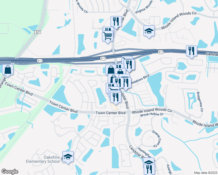 map of restaurants, bars, coffee shops, grocery stores, and more near Dawn Drive in Orlando