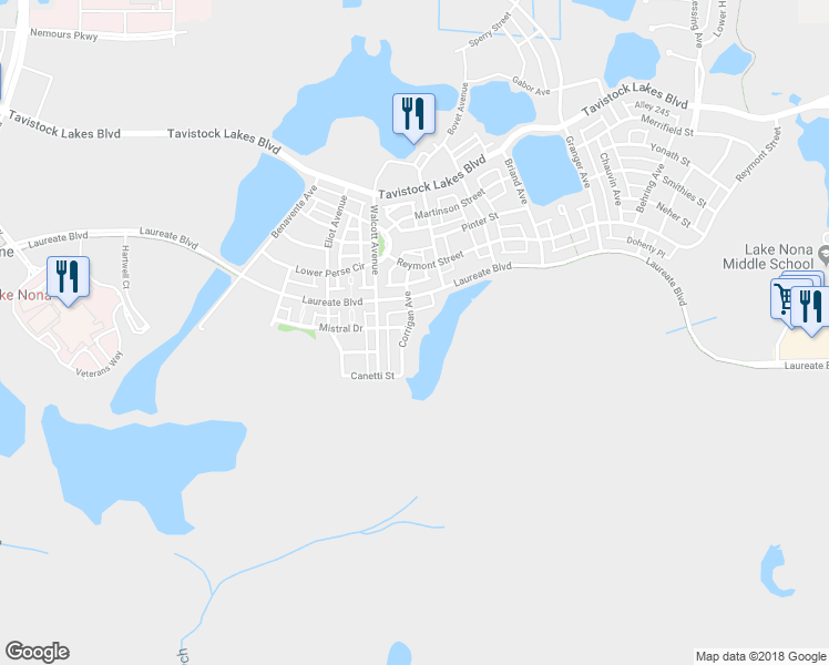 map of restaurants, bars, coffee shops, grocery stores, and more near 14091 Corrigan Avenue in Orlando