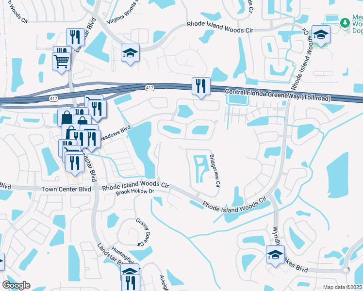 map of restaurants, bars, coffee shops, grocery stores, and more near 2445 Sand Arbor Circle in Orlando