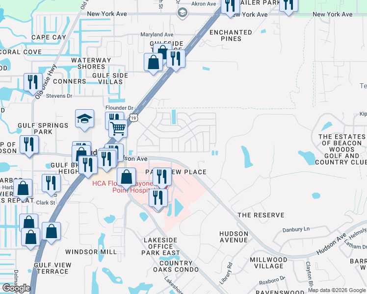 map of restaurants, bars, coffee shops, grocery stores, and more near 14302 Sundial Street in Hudson