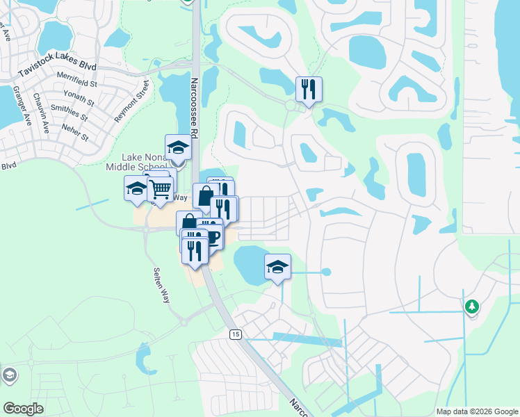 map of restaurants, bars, coffee shops, grocery stores, and more near 14028 Helsby Street in Orlando