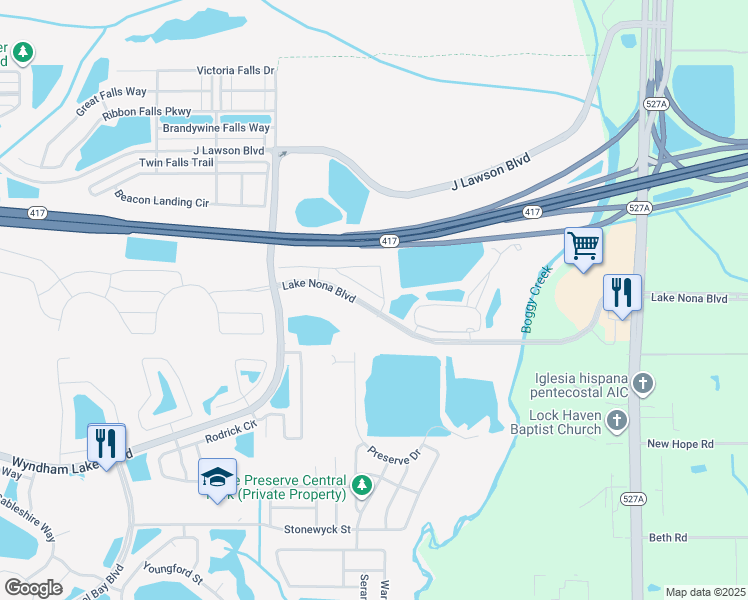 map of restaurants, bars, coffee shops, grocery stores, and more near 3950 Grassland Dr in Orlando