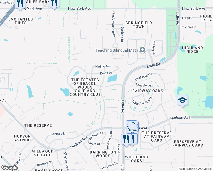 map of restaurants, bars, coffee shops, grocery stores, and more near 8827 Poe Drive in Hudson