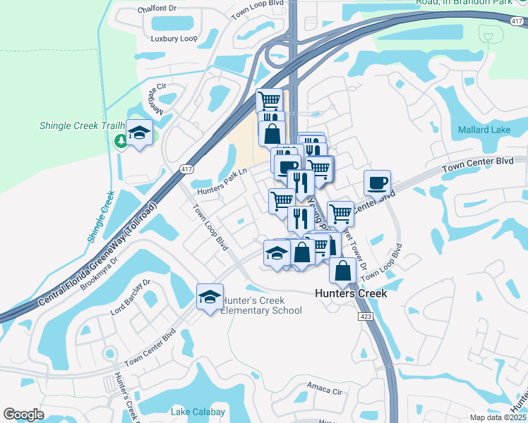 map of restaurants, bars, coffee shops, grocery stores, and more near 13758 Beauregard Place in Orlando