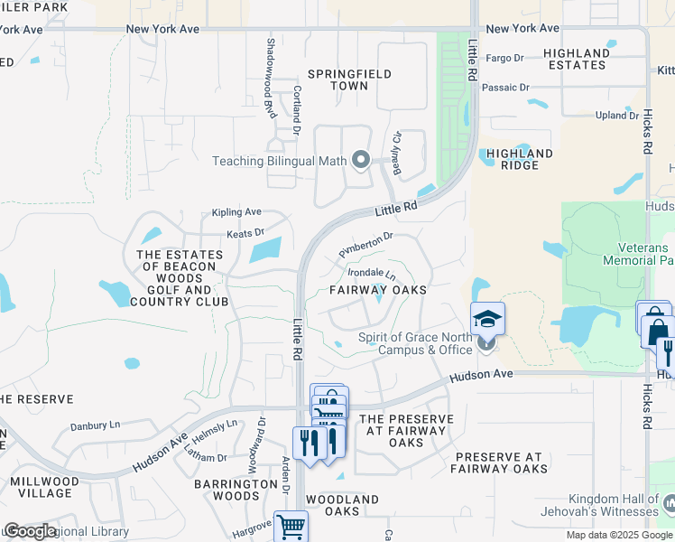 map of restaurants, bars, coffee shops, grocery stores, and more near 14521 Pimberton Drive in Hudson