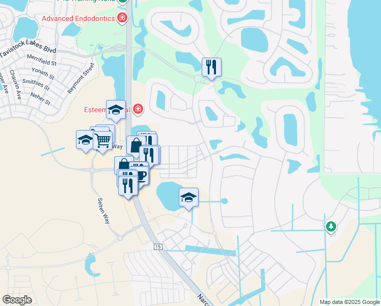 map of restaurants, bars, coffee shops, grocery stores, and more near 14028 Helsby Street in Orlando
