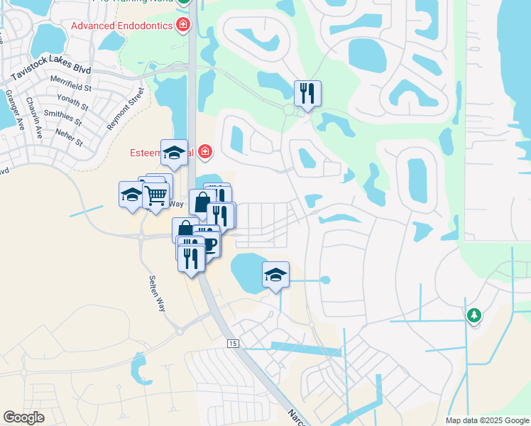 map of restaurants, bars, coffee shops, grocery stores, and more near 14028 Helsby Street in Orlando
