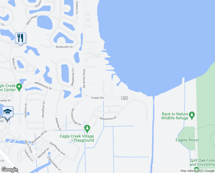 map of restaurants, bars, coffee shops, grocery stores, and more near 11205 Tindall Road in Orlando