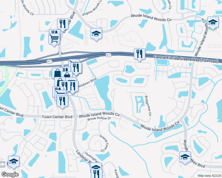 map of restaurants, bars, coffee shops, grocery stores, and more near 13814 Timberbrooke Drive in Orlando