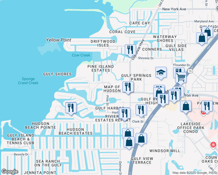 map of restaurants, bars, coffee shops, grocery stores, and more near 14302 Pine Street in Hudson