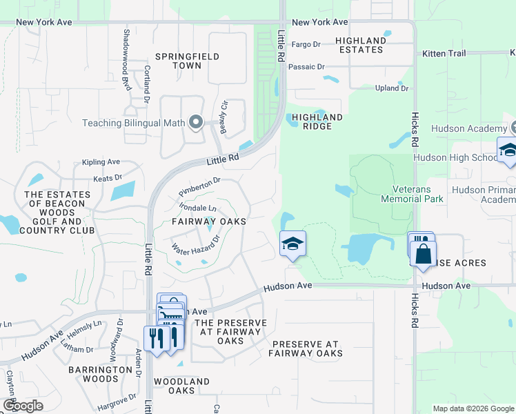 map of restaurants, bars, coffee shops, grocery stores, and more near 9402 Holnwon Court in Hudson