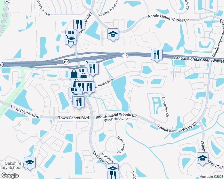 map of restaurants, bars, coffee shops, grocery stores, and more near 15583 Willow Arbor Circle in Orlando