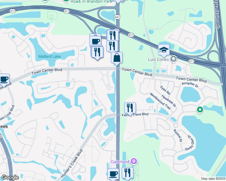 map of restaurants, bars, coffee shops, grocery stores, and more near 13548 Turtle Marsh Loop in Orlando