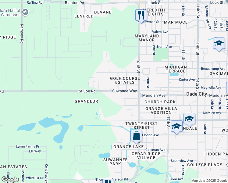 map of restaurants, bars, coffee shops, grocery stores, and more near 36802 State Highway 578 in Dade City