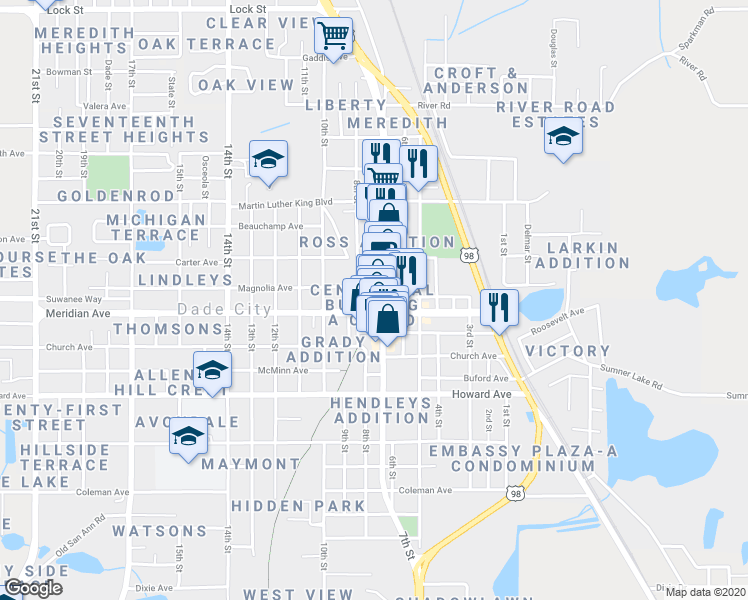 map of restaurants, bars, coffee shops, grocery stores, and more near 37940 Live Oak Avenue in Dade City