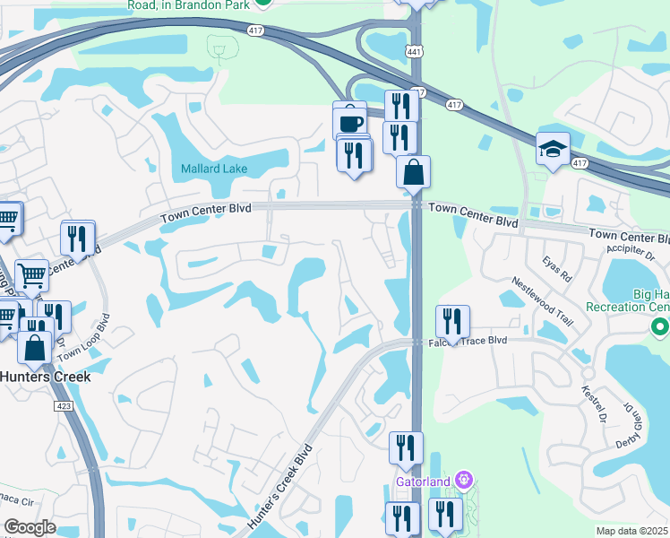 map of restaurants, bars, coffee shops, grocery stores, and more near 13929 Fairway Island Drive in Orlando