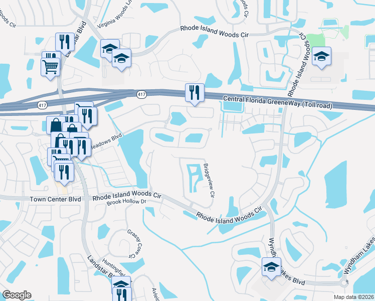 map of restaurants, bars, coffee shops, grocery stores, and more near 2445 Sand Arbor Circle in Orlando