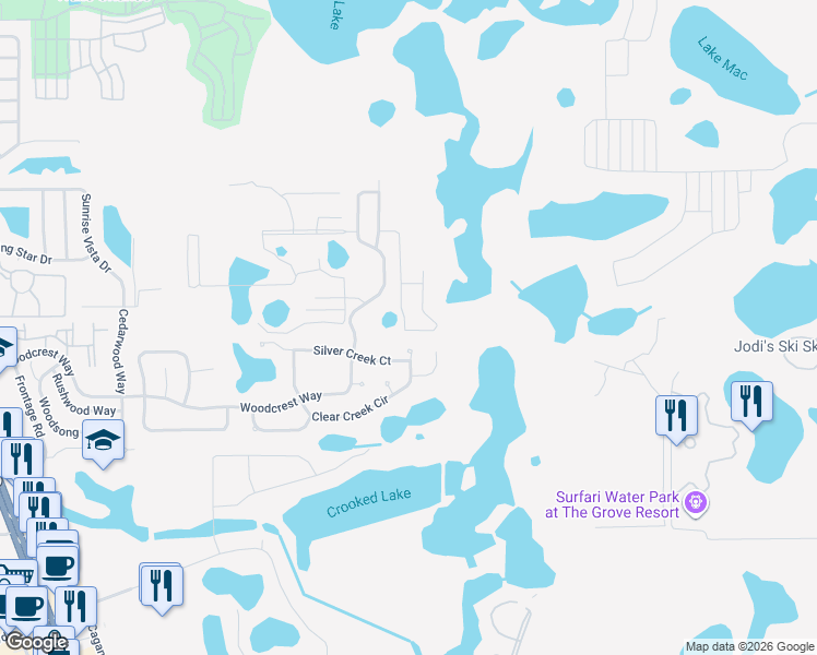 map of restaurants, bars, coffee shops, grocery stores, and more near 1617 Retreat Circle in Clermont