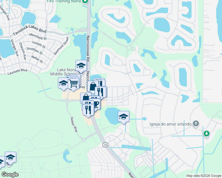 map of restaurants, bars, coffee shops, grocery stores, and more near 13908 Arclid Street in Orlando