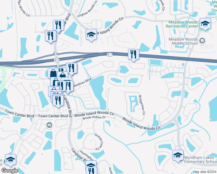map of restaurants, bars, coffee shops, grocery stores, and more near 13814 Timberbrooke Drive in Orlando
