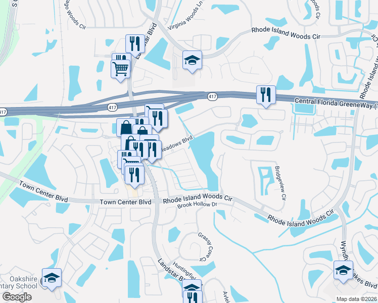 map of restaurants, bars, coffee shops, grocery stores, and more near 15583 Willow Arbor Circle in Orlando