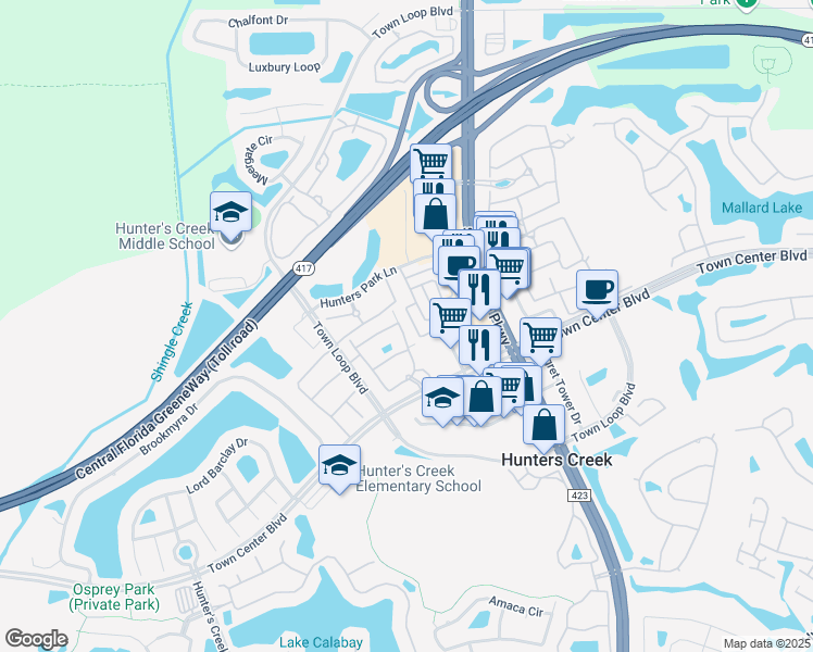 map of restaurants, bars, coffee shops, grocery stores, and more near 13758 Beauregard Place in Orlando