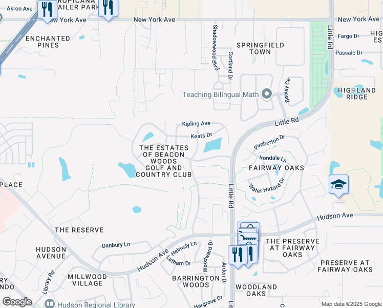 map of restaurants, bars, coffee shops, grocery stores, and more near 14305 Tennyson Drive in Hudson