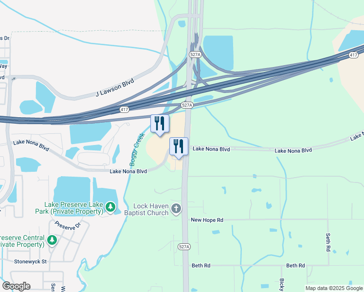 map of restaurants, bars, coffee shops, grocery stores, and more near 14100 Lake Nona Boulevard in Orlando